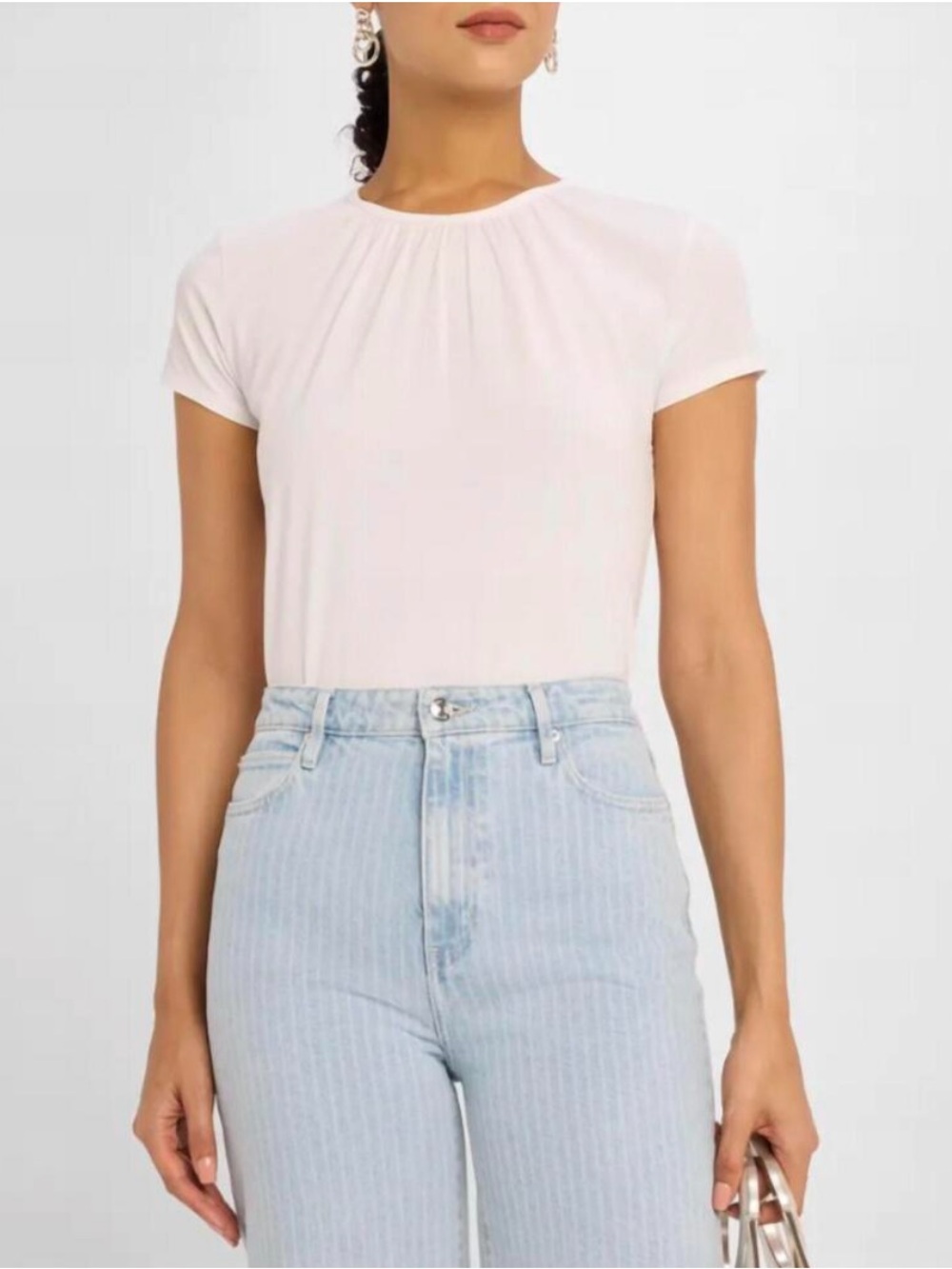 FRAME Women’s The Gathered Tee in White 100% Cotton Short‎ Sleeve